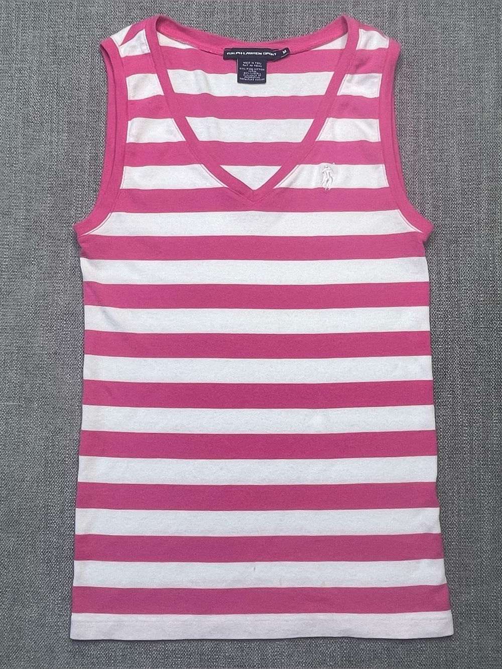Vintage Ralph Lauren Sport Pink Striped Tank Top Size Medium